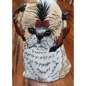 Adorable Puppy Planter Vase Ceramic Handpainted Signed Dogs by Nina (Lyman) 8"